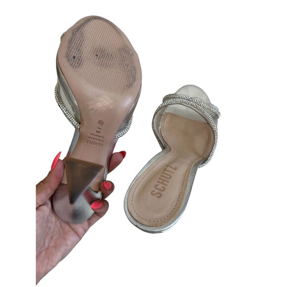 SCHUTZ  Silver Leather Rhinestone Sandals Heels SIze 8 - Picture 8 of 11